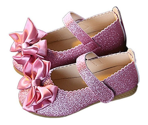 Zapatos De Tacón Bajo Rosa Para Niñas Con Flores De Princesa