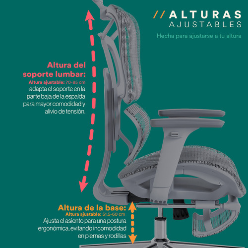 Silla Oficina Ultra Ergonómica Reclinable C Soporte Lumbar Color Gris Material del tapizado Tela