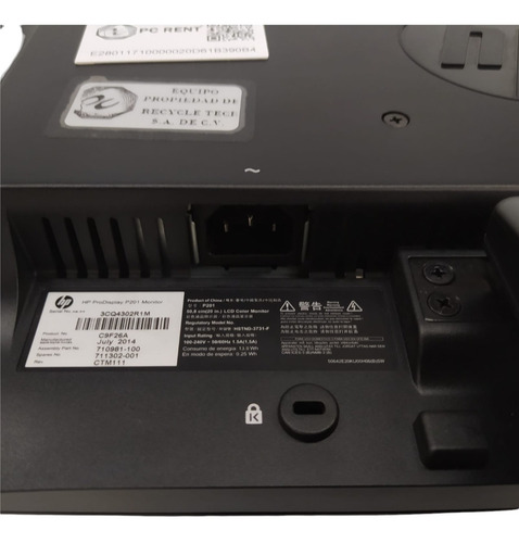 Monitor Hp Prodisplay P201 20 1600x900 Dvi Vga Negro (Usado)