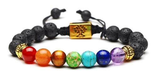 Pulsera De Hombre Y Mujer Piedra Volcanica 7 Chakras