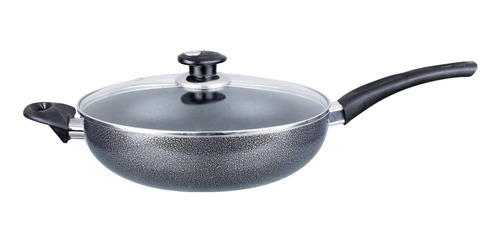 Wok Brentwood Antiadherente De 13'' Con Tapa, Color Gris