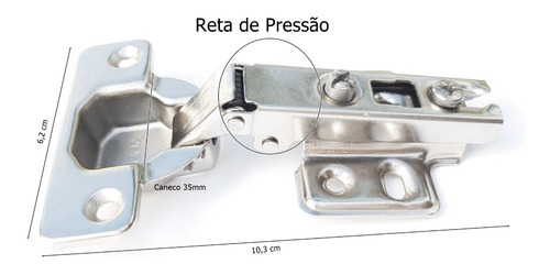Imagem 4 de 5 de Kit 06 Dobradiças Reta Pressão 35mm Para Armários Móveis