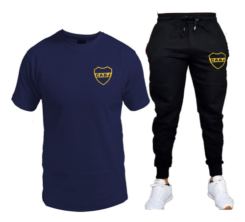 Conjunto Remera Y Pantalon Jogging De Boca Escudo Dorado 03