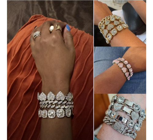 4pzs Pulsera Cubana Esclava Con Diamante Para Hombre Y Mujer Dorado 6 Cm 20 Cm