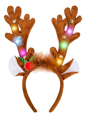 Diadema De Cuernos De Reno, Con Luces Led De Ciervo Con