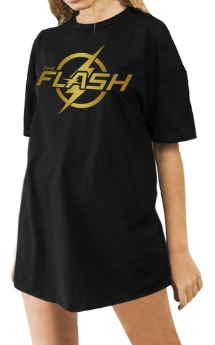 Remerón Flash Mujer Remera Logo Dorado Comic Superheroe