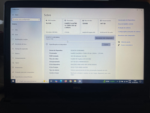 Notebook Dell Inspiron 15 5566 - Corei5 - 16gb Ram - Ssd 512 Preto (Usado)