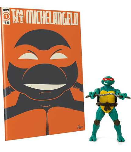 Tmnt Bst Axn Best Of Michelangelo Idw Comic Book & Fig Set