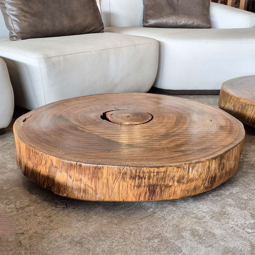 Mesa De Centro Bolacha Em Tora De Pequiá Com Rodinhas