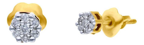 Broqueles Oro Amarillo Platinado 14k Con 8 Pts De Diamante