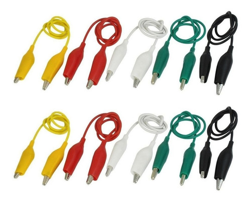 Imagen 4 de 10 de X10 Pinza Clip Cocodrilo 5 Colores Con Cable De 50cm Hobb
