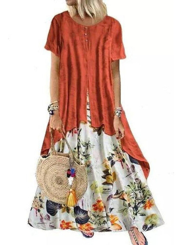 Conjunto De Vestido De Cuello Redondo Con Flores De Primaver