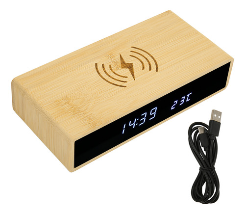 Reloj Led De Madera Con Alarma Digital Con Carga Inalámbrica