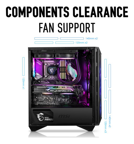 Funda Para Pc Msi Mpg Gungnir 111r Mid Tower Negra Con 4 Ven