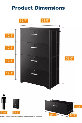 Archivador para oficina en casa, archivadores grandes con cerradura,  gabinete de almacenamiento de oficina con 4 cajones para archivos