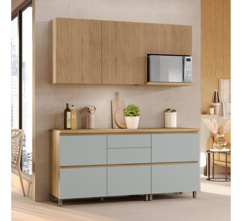 Cozinha 4 Peças Modular Nesher Rainha Ripado 100% Mdf