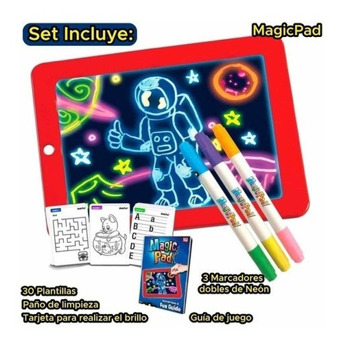 Imagen 2 de 4 de Pizarra Magica Table Led Dibujos Neon Magic Pad Juguete Niño