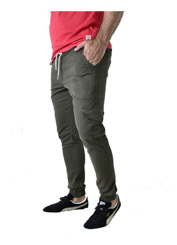 Imagen 6 de 7 de Pantalon Cargo Gabardina Verde Gris Hombre The Big Shop