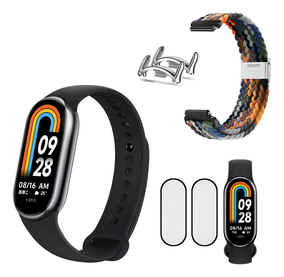 Xiaomi Smart Band Mi Band 9 + 1 Pulseira + 2 Películas Caixa Preta Pulseira Silver | Arco-íris 2