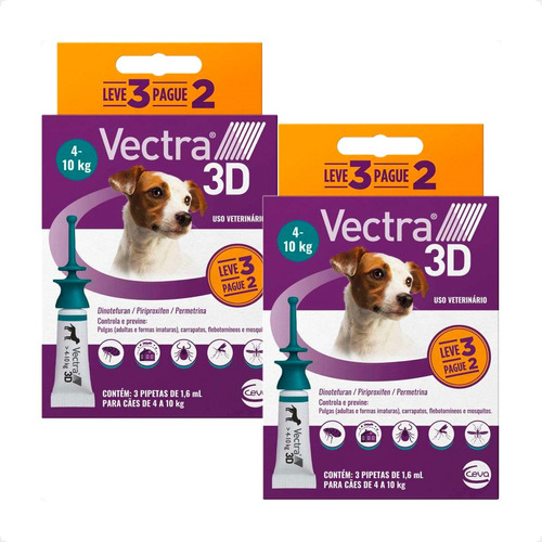 2 Vectra 3d Antipulgas E Carrapatos Ceva Para Cães 4 A 10kg