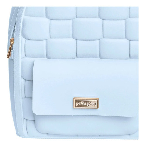 Mochila Petite Jolie Chris PJ10413, frontal, textura flotante, color azul cielo