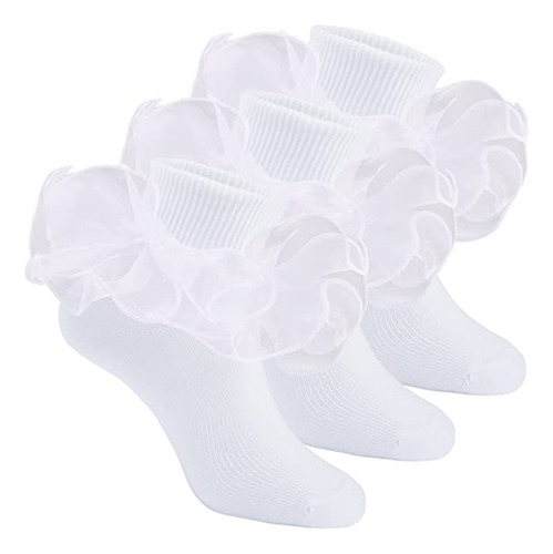 Calcetines De Encaje Con Volantes Para Niñas, 3 Pares, Calce