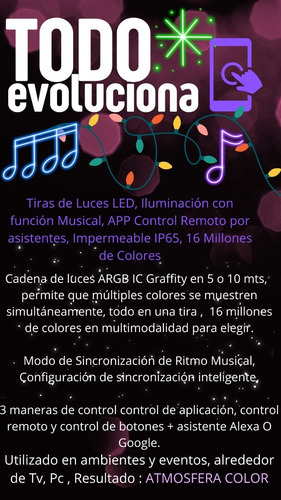 Imagen 3 de 10 de Tira Luces Led Argb Ic Graffity 5mts Wifi Musica 16m Colores