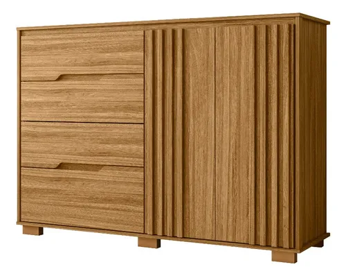 comprar Comoda Cajonera 3 Cajones 2 Puertas Con Estantes Y Relieve Color Freijó