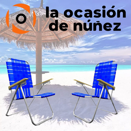 Imagen 3 de 6 de Reposera Aluminio 5 Posiciones Apoyabrazo Madera Playa X 2