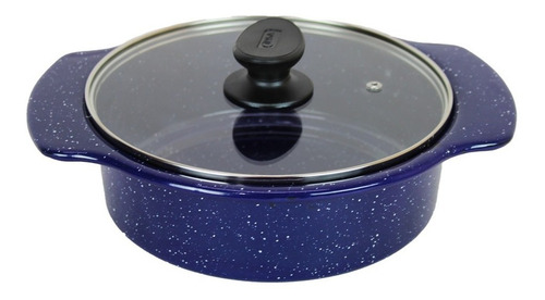 Olla Recta De Acero Vitrificado 22cm C/ Tapa De Vidrio Cinsa Color Azul