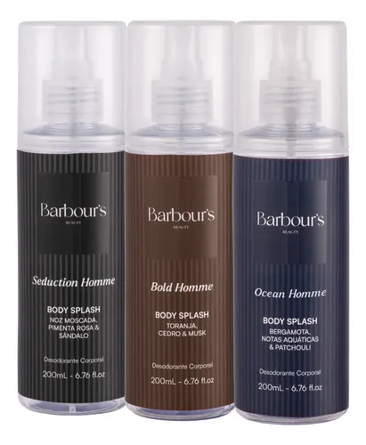 Kit 3 Body Splash Masculino Homme Desodorante Barbours 200ml