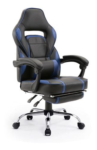 Silla de escritorio Kingsman 10590-SZ gamer ergonómica  negra y azul con tapizado de cuero sintético