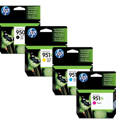 Kit De 4 Cartuchos De Tinta Hp 950xl Negro Y 951xl Tricolor