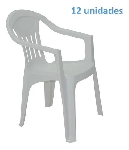 Kit 12 Cadeiras Plastica Monobloco Com Bracos Ilhabela Branc