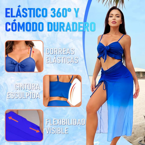 Traje De Baño Sexy Bikini Para Mujer Con Falda 3 Piezas