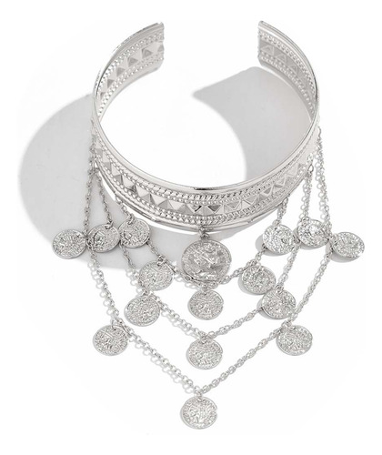 Pulseira Bracelete Dourado Prateado Com Moedas Decorativas
