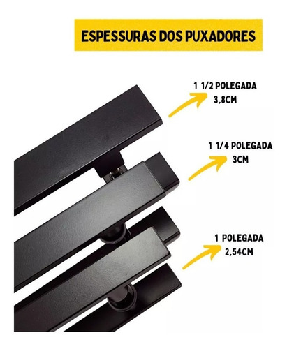 Puxador Duplo 1,10mt - 1 Entre Furos 1 Mt Preto Fosco