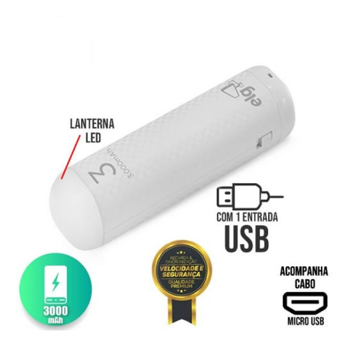 Kit 3 Power Bank 3.000ma Com Lanterna Led Cabo Musb Pb30 ELG