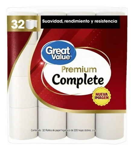 2 Pza Papel Higiénico Great Value Premium 32 Rollos Con 220