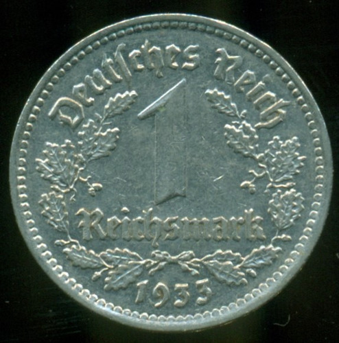 Alemania Moneda Niquel 3er Reich Un Reichsmark 1933 G Km# 78