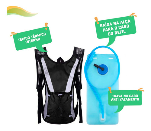 Mochila De Hidratação Bolsa De Agua Térmica 2 Litros Com Refil Incluso Bike Ciclismo Corrida Trilha Com Válvula De Segurança Tumblr