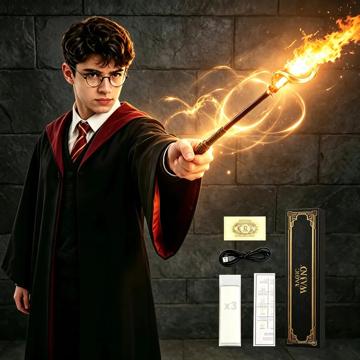 Varita Mágica Escupe Fuego Recargable, Resin Halloween Harry Potter