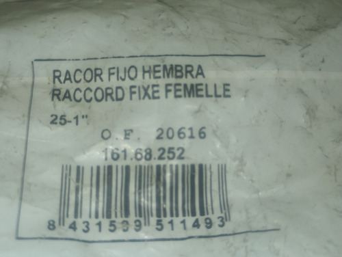 Racor Fijo Hembra De 25x1 Para Caño Pex Anillo Corredizo. (Usado)