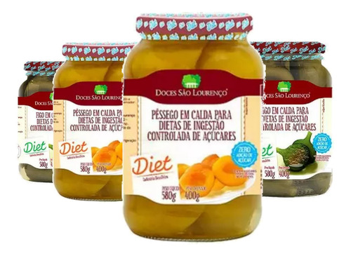 Imagem 1 de 2 de 4x Pessego E Figo Em Calda Diet Sâo Lourenço 580g