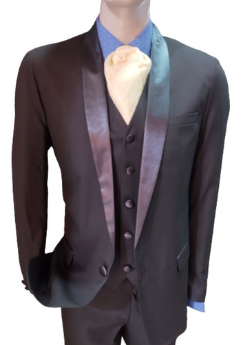 Imagen 5 de 6 de Traje Smoking Solapa De Razo Saco Chaleco Y Pantalon