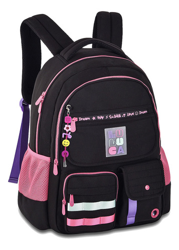 Mochila Luluca Costa Grande Escolar Bolsos Juvenil Notebook Cor Preto