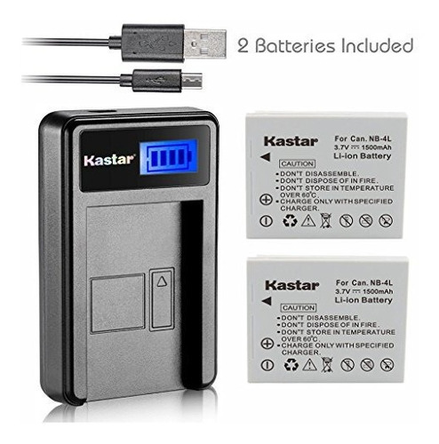 Batería Kastar (x2) Y Lcd Slim Usb Cargador Para Canon