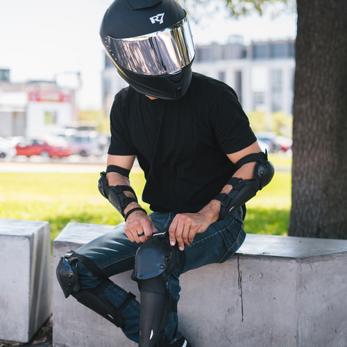 Par De Rodilleras Y Coderas De Moto Rigidas Ajustables Negro