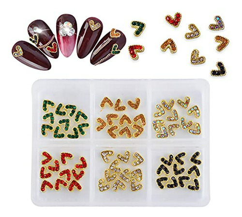 60 Pcs 3d Heart Nail Charms  Valentine Heart Gold Nail Rhine