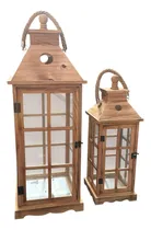 Comprar Juego 2 Faroles Fanales De Pie Rústicos Madera Vidrio Jardín